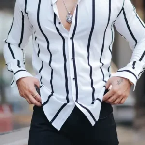 Men Regular Fit Striped Slim Collar Casual Shirt